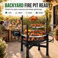 Seizeen Wood Fire Pit, 33'' Round Charcoal Grill Firepit Combo, Outdoor Iron BBQ Grill with Adjustable Cooking Grate, Portable Camping Grill & Outdoor Fireplace for Backyard Patio Picnic