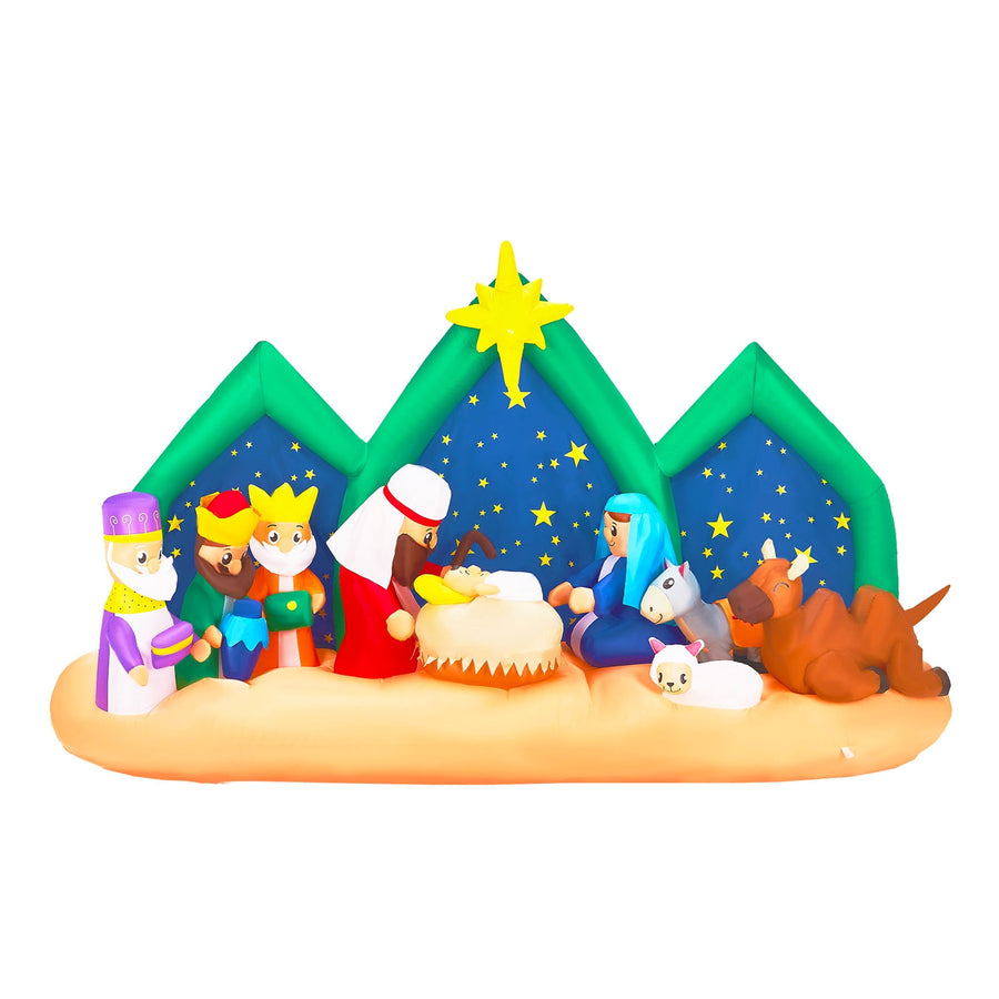 Outdoor Inflatable Christmas Decor, 9ft Lighted Inflatable Nativity Scene with Built-in Air Blower, Garden Decoration for Yard Patio Garden with LED Lights