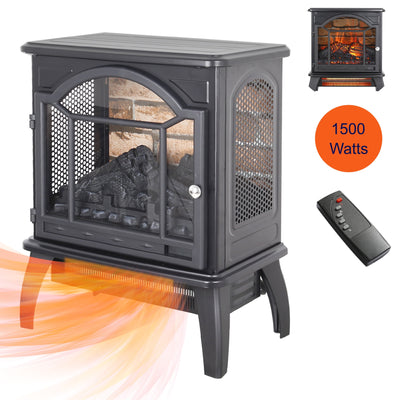 Electric Fireplace Heater, 18" Freestanding Fireplace Stove, 1400W Portable Space Heater for Home Room Office W/Anti-overheating, Adjustable, Virtual Flame