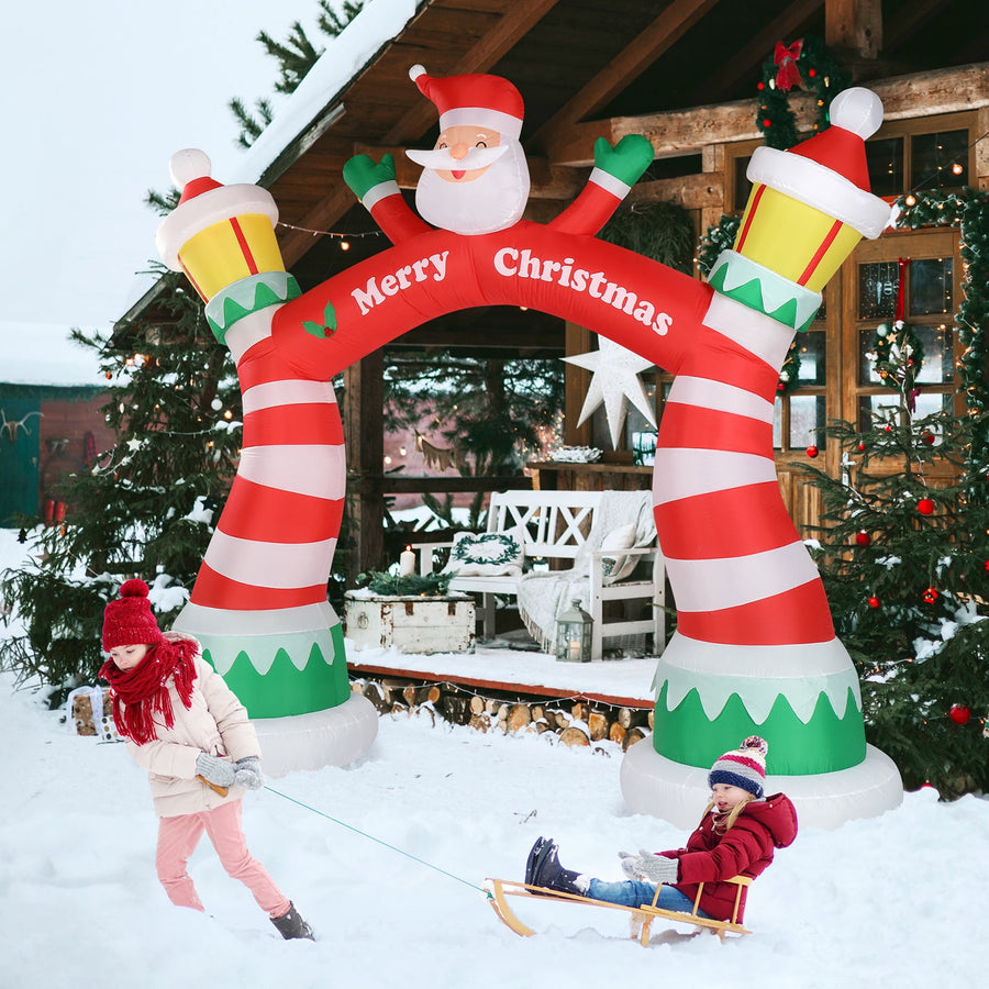 8.9FT Christmas Inflatables Decoration, Outdoor Lighted  Inflatable Santa Claus Christmas Arch with 10pcs LED String Lights, Quick Assembly Home Yard Décor Waterproof with Electric Air Fan