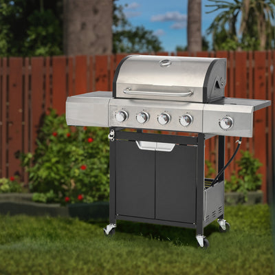 4 Burner Outdoor BBQ Grill, 46,790BTU Propane with Side Burner, Stainless Steel for Patio and Garden Cooking