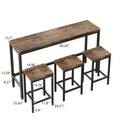 Modern High Top Table Set for 3, Rectangle Kitchen Dining Table Set Metal Frame, Small Space Counter Height Pub Bistro Set with 1 Table & 3 Stools, Natural