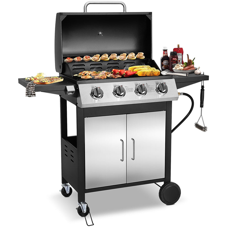 Seizeen 4-Burner Propane Gas Grill, 40,000BTU Outdoor BBQ Grill W/Brush, Stainless Steel Camping Stove for Patio RV Party, Gifts for Father Man