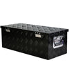 30'' Metal Truck Tool Box, Aluminum Tool Box Storage Organizer for Truck Bed Trailer Pickup ATV, Lockable Tools Organizer Underbody Storage W/Side Handle, Black Anti-collision Design, Lid with Chains