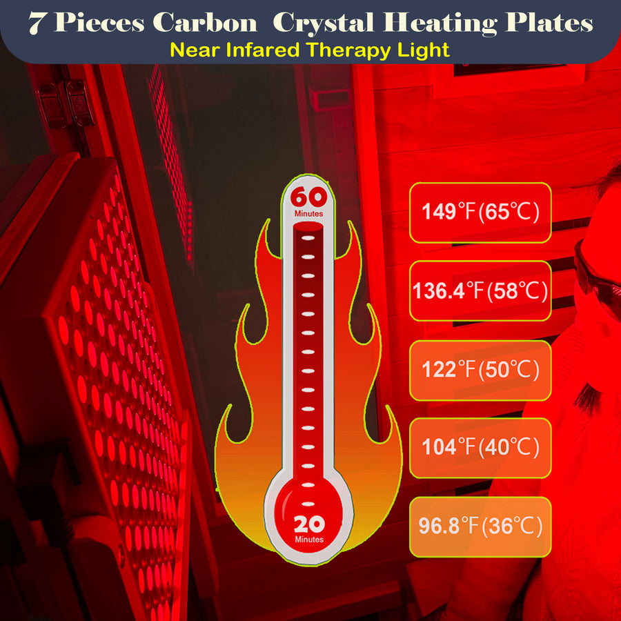 Seizeen Infrared Sauna with Beaty Lamps, 1-Person Indoor Dry Sauna with 7 Colors Light, Low EMF Okoume Wood Home Sauna Room 7 Carbon Crystal Heaters
