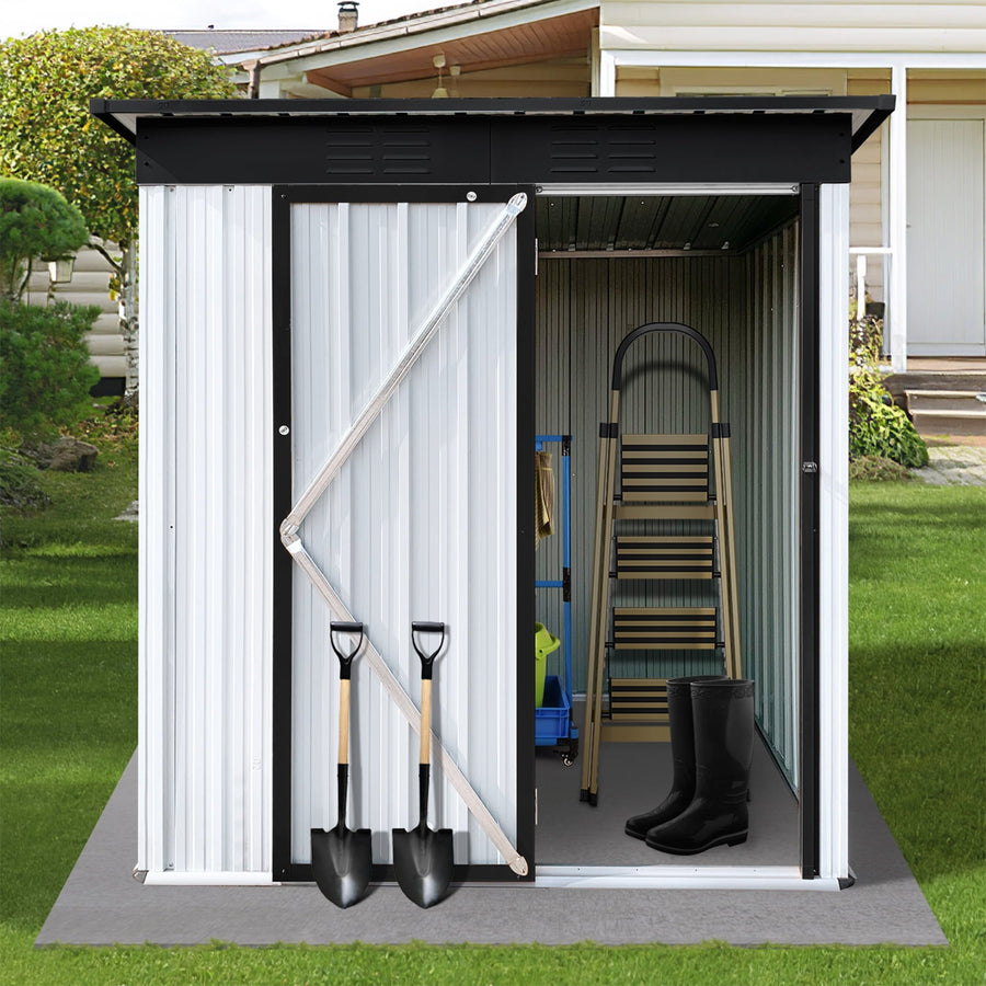 Seizeen Outdoor Storage Shed, Garden Storage Metal Sheds with Lockable Door, 5 x 3Ft Outdoor Storage for Backyard Garden Patio, Black