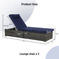 Outdoor Chaise Lounge, PE Rattan Lounge Chair Set of 2, Pool Recliner Cushioned for Patio Beach, w/Pillow, Side Table, Adjustable Backrest, Navy
