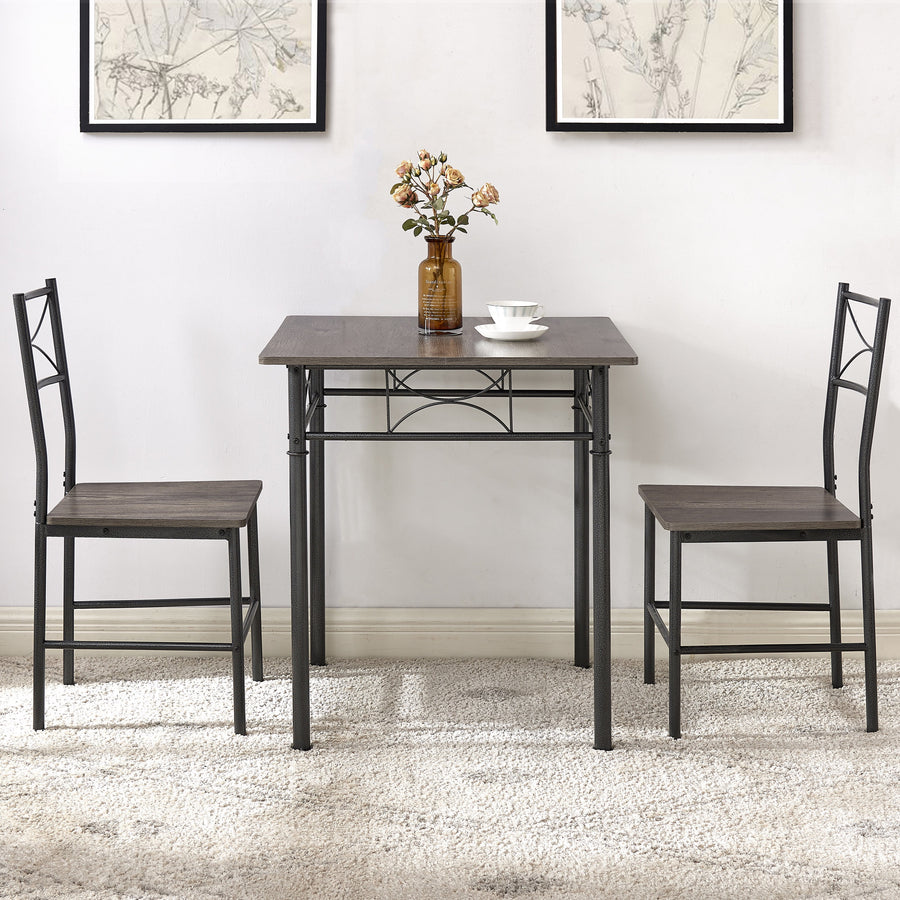 Dining Room Set for 2, Seizeen Kitchen Table Set with Chairs, Modern Metal Dining Set with Black Frame and Retro Brown Finish, Small Space Furniture for Apartment Home Kitchen Dining Room