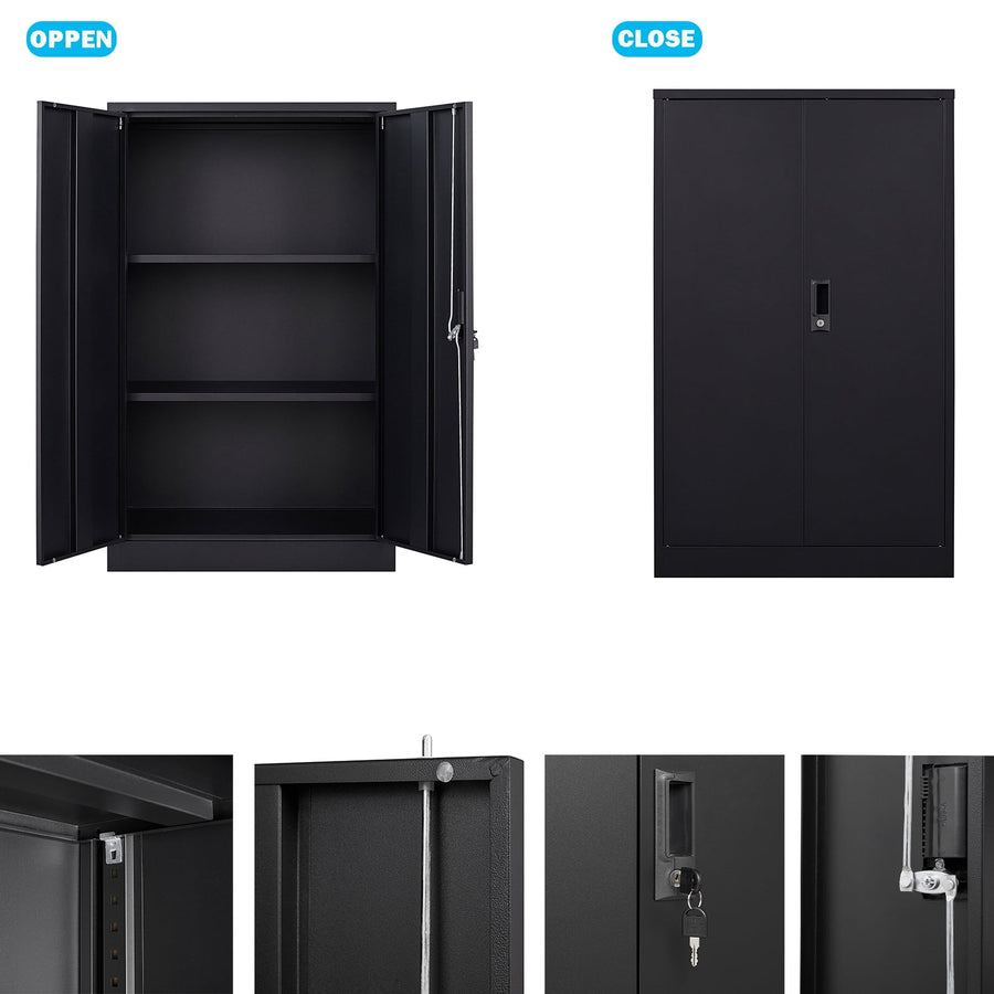 47" Metal Cabinet, Seizeen Garage Storage Cabinet with Adjustable Shelves, Pegboard and Hooks, Wall-Mountable Steel Cabinet for Workshop, Warehouse and Utility Room