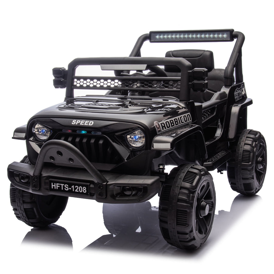 12V Ride on Truck for Boys & Girls, Cool Kids Police Truck Car with Big Wheels & off Road Painting as Gift, Ride on Toy with Remote Control, Black