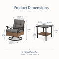 3 Pcs Patio Furniture Set Clearance, Outdoor Chair Set of 2 with 2-Tier Table, Front Porch Rattan Wicker Bistro Set Cushioned, Heavy-duty Steel 360°Swivel  Balcony Conversation Set