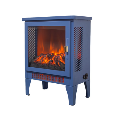 18" Electric Fireplace Heater, Freestanding Space Heater with 3D Realistic Flame, 1400W/700W, Overheat Protection, Classic Blue Indoor Electric Fireplace for Home Living Room Bedroom, Blue