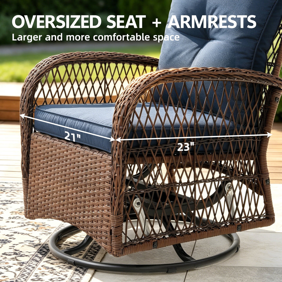 Seizeen 3PCS Balcony Furniture, 360° Swivel Rocking Porch Furniture Set of 2, Outdoor Small Patio Conversation Set Bistro Table and Chairs for Lawn Garden