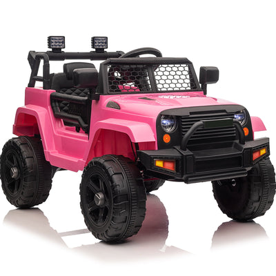 12V Ride on Truck for Boys & Girls, Cool Kids Truck Car With Big Hubs & Off Road Painting as Gift, Ride on Toy with Remote Control, White