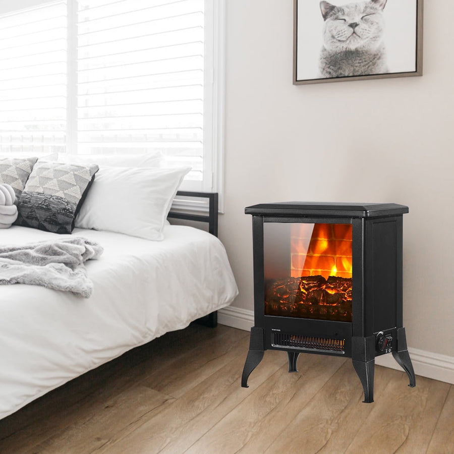 Electric Fireplace Heater, 18" Freestanding Fireplace Stove, 1400W Portable Space Heater for Home Room Office W/Anti-overheating, Adjustable, Virtual Flame