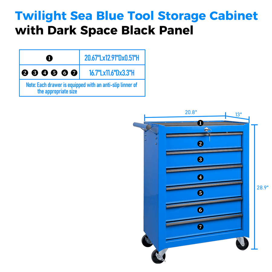 Seizeen Rolling Tool Box with Wheels, Metal 5 Drawers Tool Chest, Garage Tool Storage Cabinet with Ball Bearing Slides, Locking Casters, Side Handle & Worktop for Workshop Organizer