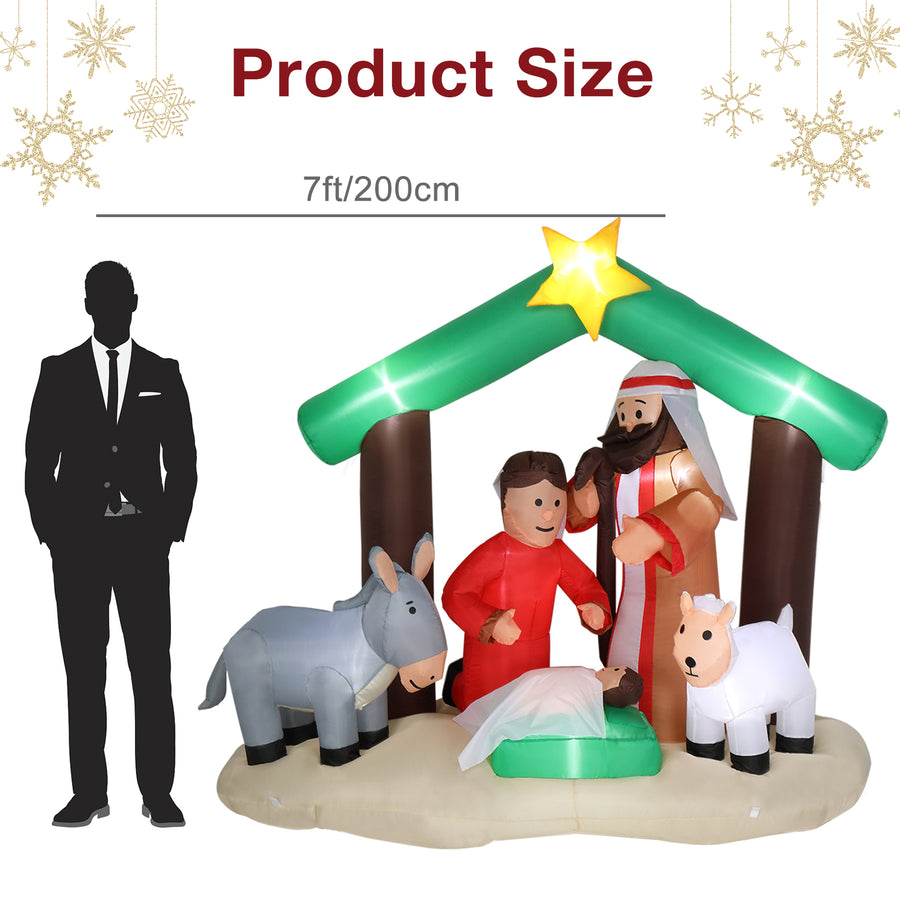 Nativity Inflatable Decoration, Seizeen Outdoor Christmas Decor with 8 Lights, Quick Assembly Pre-lit Xmas Decoration Inflatables for Door Yard Patio Party, 7FT