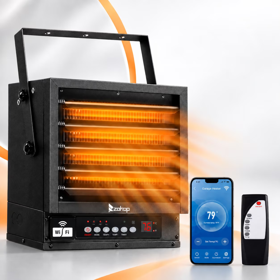 7500W Electric Garage Heater, 240V Ceiling Mount Space Heater with WiFi Smart Control, Hardwired Fan-Forced Shop Heater with Digital Thermostat, Remote Control and 12H Timer for Garage, Workshop