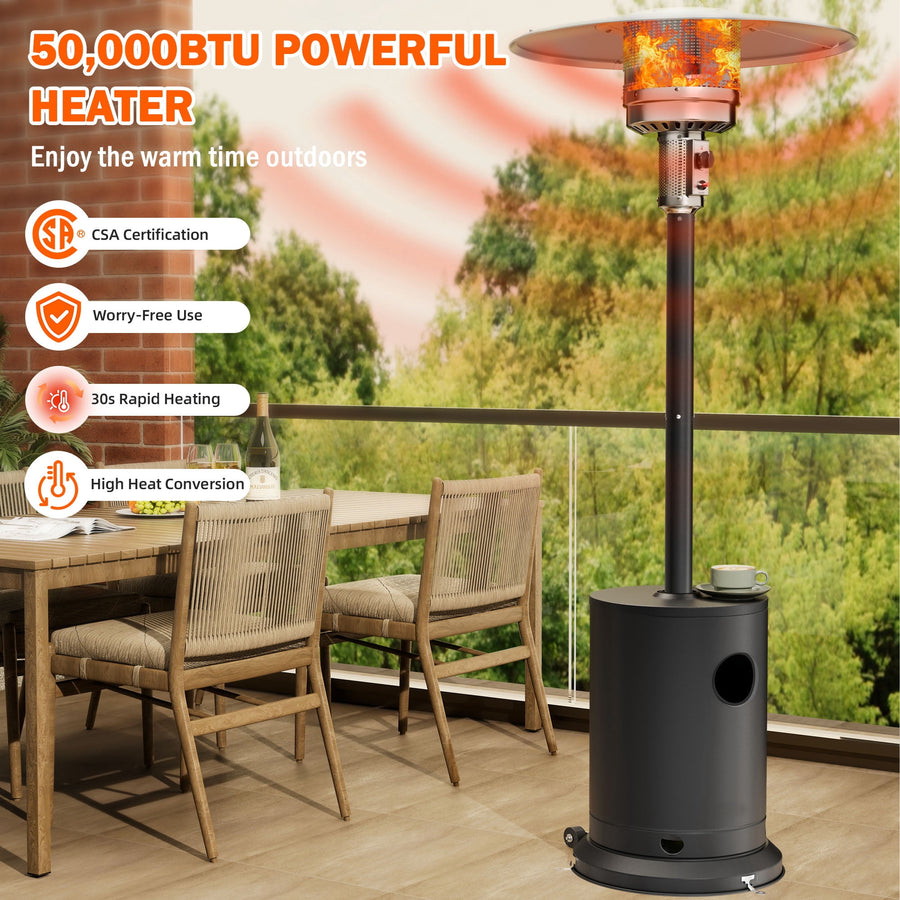 Patio Heater for Outdoor Use, 50,000BTU Propane Heater with Wheels and Adjustable Thermostat, Heavy Duty Stainless Steel Patio Heater, Freestanding Heater for Backyard, Deck, Garden, Silver Gray