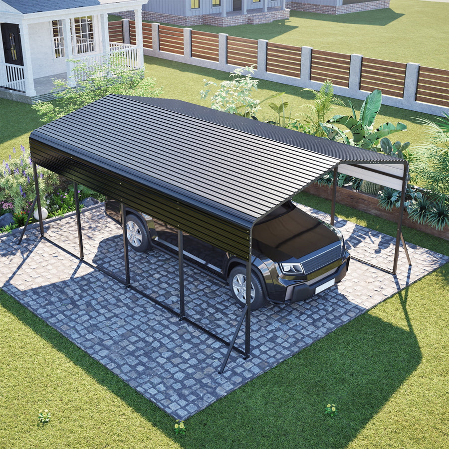 13x20ft Carport Galvanized Steel, Heavy Duty Carport Shelter with Reinforced Frame&4 Poles for Outdoor, Weatherproof Roof, Car Boat Tractor ATV RV Shelter, 44MPH Near Gale Level