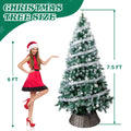 7.5 FT Snow Tipped Artificial Christmas Tree with 350 Warm White LED Lights & Remote, Hinged Xmas Pine Tree with Silver Ribbon Ornaments, Prelit Holiday Tree for Home Office Party Décor