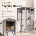Outdoor Wooden Catio, 70 in Tall Cat Enclosure with 4 Platforms, 2 Napping Houses, Detachable Waterproof Cover and Galvanized Wire, for Indoor Outdoor Use