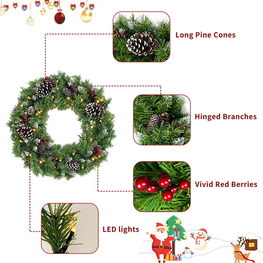 3pcs Pre-lit Christmas Decoration Set, 2 Packs 4''Christmas Entrance Trees and 9' Garland, Green Artificial Xmas Decorative Set for Door Fireplace W/Warm Lights