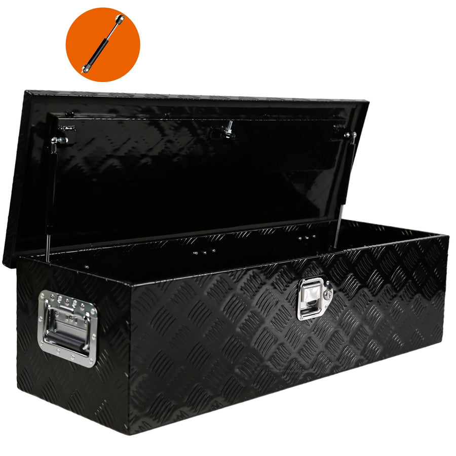 39'' Metal Truck Tool Box, Aluminum Tool Box Storage Organizer for Truck Bed Trailer Pickup ATV, Lockable Tools Organizer W/Side Handle, Black Anti-collision Design, Lid with Gas Struts