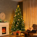 7.5FT Christmas Tree with Lights, Artificial Tree w/Full 950 Branch Tips, Hinged Xmas Tree with Gold Ornaments, Tree Skirt, 400 Warm White Lights with Remote, Easy Setup, Fire-Resistant