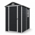 Seizeen 4 x 6 FT Plastic Storage Shed with Floor, Sloped Roof Outdoor Resin Shed with Window & Vents, Lockable Garden Tool Shed for Backyard Patio Lawn, Black