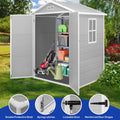 Sheds & Outdoor Storage, 6FT Outdoor Storage Shed with Floor, Waterproof Patio Plastic Shed Sloped Roof, Lockable Garden Bike Tool Shed with Window and Vents