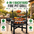Seizeen Wood Fire Pit, 33'' Round Charcoal Grill Firepit Combo, Outdoor Iron BBQ Grill with Adjustable Cooking Grate, Portable Camping Grill & Outdoor Fireplace for Backyard Patio Picnic