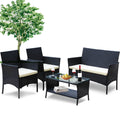 Seizeen Patio Furniture Set 4 Pieces , All-Weather PE Wicker Conversation Set w/Table & Cushion, Loveseat Cushioned Outdoor Furniture Sofa for Yard, Porch, Garden, Deck