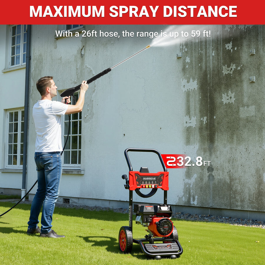 Seizeen 3600PSI Gas Powered Pressure Washer – 7HP Aluminum Pump, Built-In Foam Cannon, 4 Nozzles, 2.6GPM Flow Rate, 32.8FT Max Spray Distance