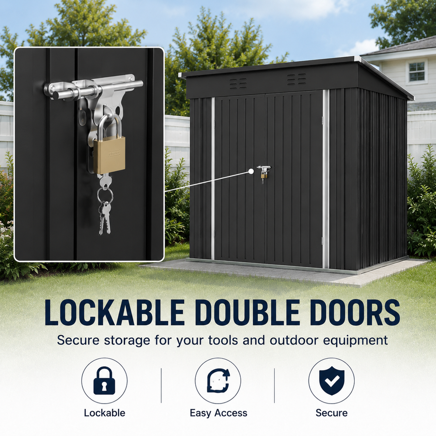 Seizeen 6x4FT Storage Shed, Metal Garden Tool Sheds & Outdoor Storage Clearance for Patio Backyard, Weatherproof and Lockable Outdoor Storage, Black