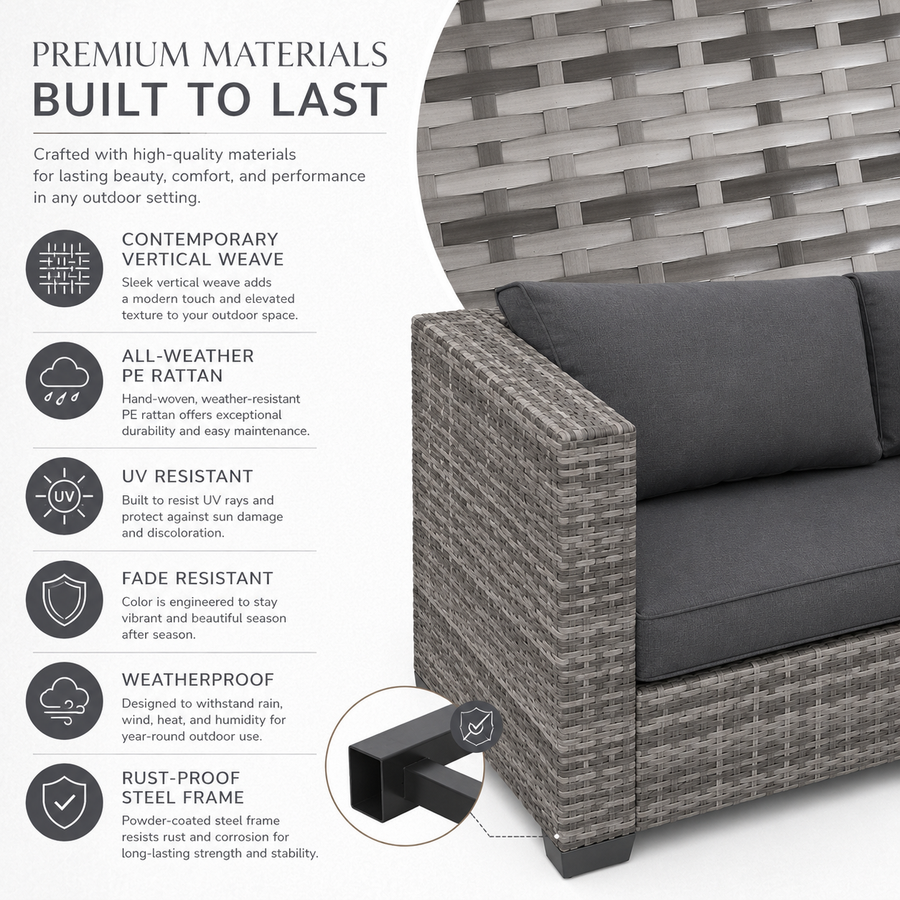 7 Pieces Patio Funiture Set, Outdoor Furniture Sectional Sofa Set,Manual Wicker Rattan Patio Conversation Set Heavy-duty Frame, with Cushions and Table, Gray
