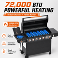 6-Burner Propane Gas Grill with Side Burner, 72,000 BTU Stainless Steel BBQ Grill with Cast Iron Grates, 650 Sq.In Cooking Area, Warming Rack, Thermometer, Side Tables & Wheels for Outdoor Patio Back
