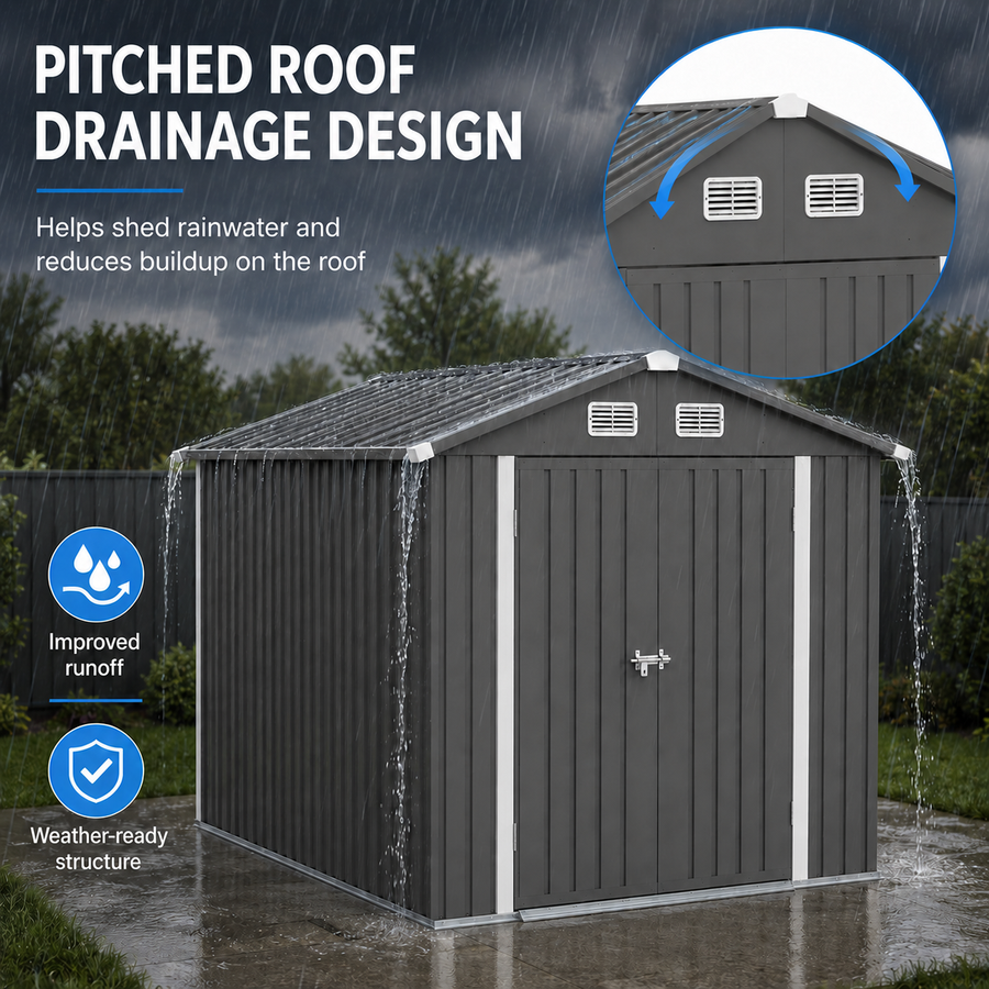 Seizeen 10x8 FT Metal Storage Shed, All-Weather Outdoor Utility Shed with Air Vent, Lockable Hinged Doors, Sloped Roof, Galvanized Steel Walk-in Garden Tool Shed for Bike, Lawn Mower, Patio Backyard Storage