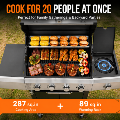 3-Burner Propane Gas Grill with Side Burner, 40,500 BTU Stainless Steel Outdoor BBQ Grill, 465 Sq. In. Cooking Area, Electronic Ignition and Side Table for Patio Backyard