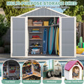 8x6FT Outdoor Storage Shed, Plastic Resin Shed w/Floor Lockable, Tool Bike Garden Patio Large Storage with Window, Sloped Top, Drainage Holes, 30MPH Wind Resistance