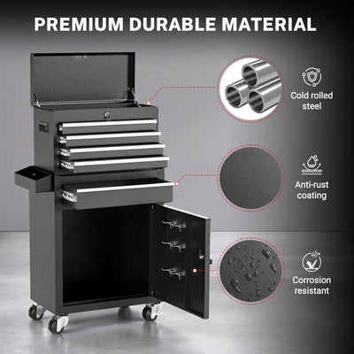 Tool Chest, 5-Drawer Rolling Tool Storage Cabinet with Detachable Top Tool Box, Universal Lockable Wheels