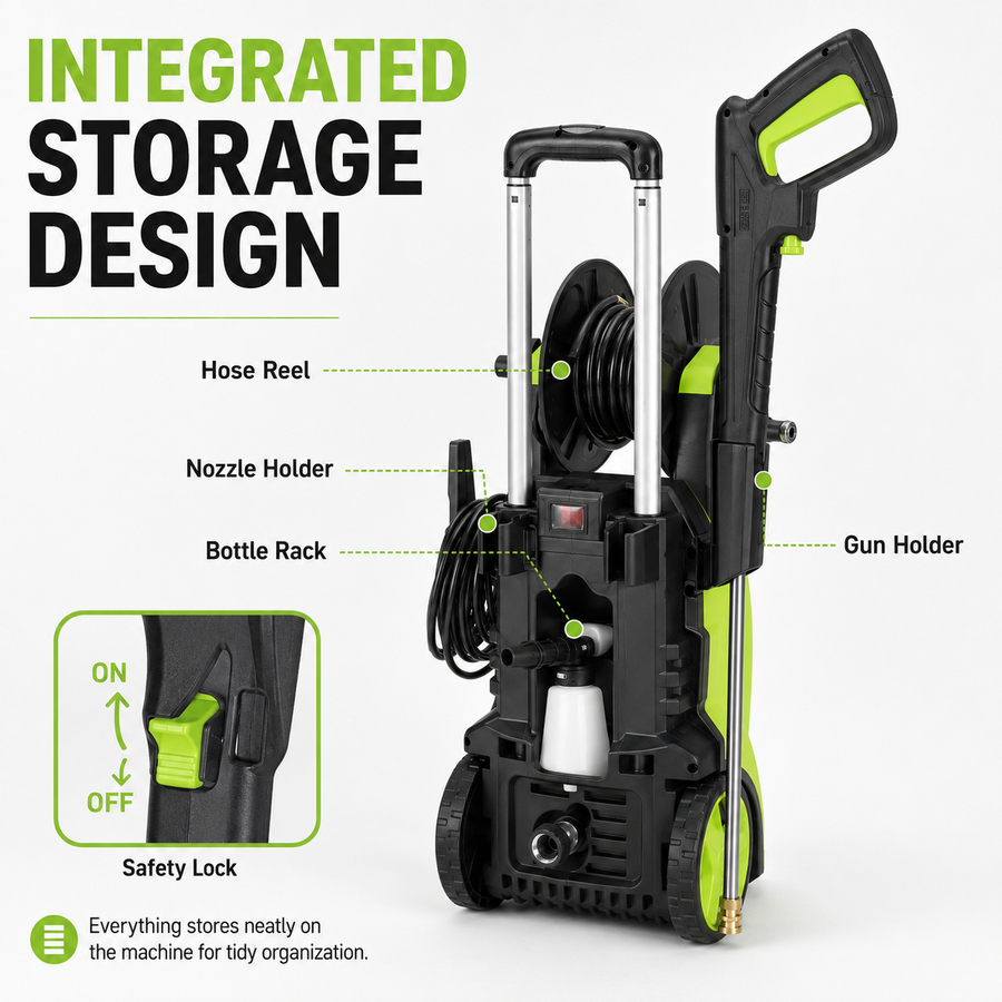 3800PSI Pressure Washer for Outdoor, Seizeen 1800W 110V Electric Power Washer, Multipurpose Cleaner Machine w/ 19.7ft Hose & 4 Nozzles, Foam Cannon, House Garden Deck Use