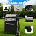 Seizeen 4-Burner Gas Grill, Propane Gas Grill with Stainless Steel Lid, Large Cooking Area, Side Shelves & Storage Cabinet, Portable Outdoor BBQ Grill
