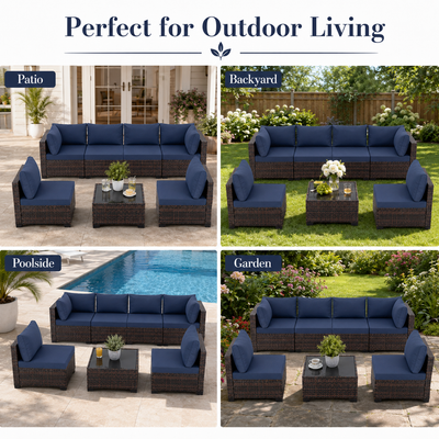 Patio Furniture Set on Sale, 7 Piece Luxurious Rattan Outdoor Sectional Set, All-Weather Wicker Porch Patio Couch w/Coffee Table, Thick Cushion Outdoor Sofa, Brown