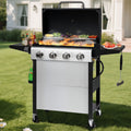 4-Burner Propane Gas Grill with Brush, Seizeen 40,000BTU Outdoor BBQ Grill, Stainless Steel Camping Stove with Foldable table, Hanging Basket, Support Legs