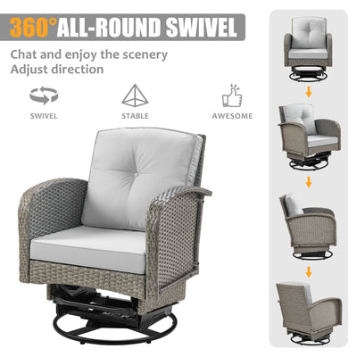 3-piece Patio Furniture Set on sale, Outdoor Patio Wicker Swivel Rocking Chair Set, Cushioned Porch Furniture for Balcony Backyard Deck, Light Gray
