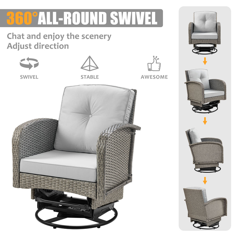 3-piece Patio Furniture Set on sale, Outdoor Patio Wicker Swivel Rocking Chair Set, Cushioned Porch Furniture for Balcony Backyard Deck, Light Gray