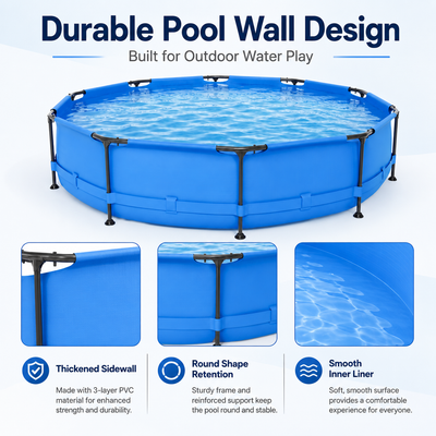 Seizeen Above Ground Swimming Pools, Large Round Frame Outdoor Pool w/Sturdy Iron Support for Backyard, Patio & Garden, Easy Setup Family Pool for Kids and Adults Summer Water Fun