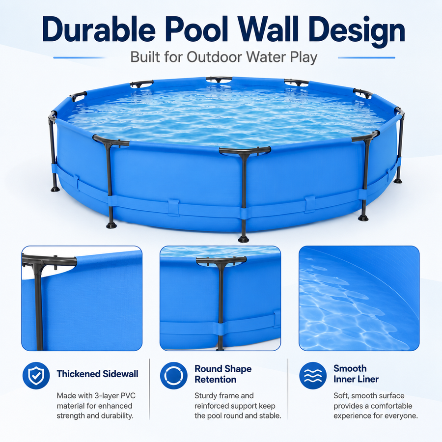 Seizeen Above Ground Swimming Pools, Large Round Frame Outdoor Pool w/Sturdy Iron Support for Backyard, Patio & Garden, Easy Setup Family Pool for Kids and Adults Summer Water Fun