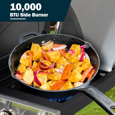 BBQ Grill, Seizeen Gas Grill with Side Burner, 40,000BTU 3-Burner Propane Grill w/Storage Cabinet, Steel Brush, Stainless Steel Camping for Backyard Patio, Portable Design on Wheels